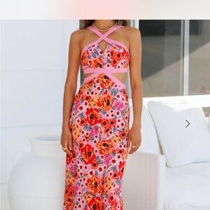 Floral Cutout Maxi Dress in Pink-Hello Molly